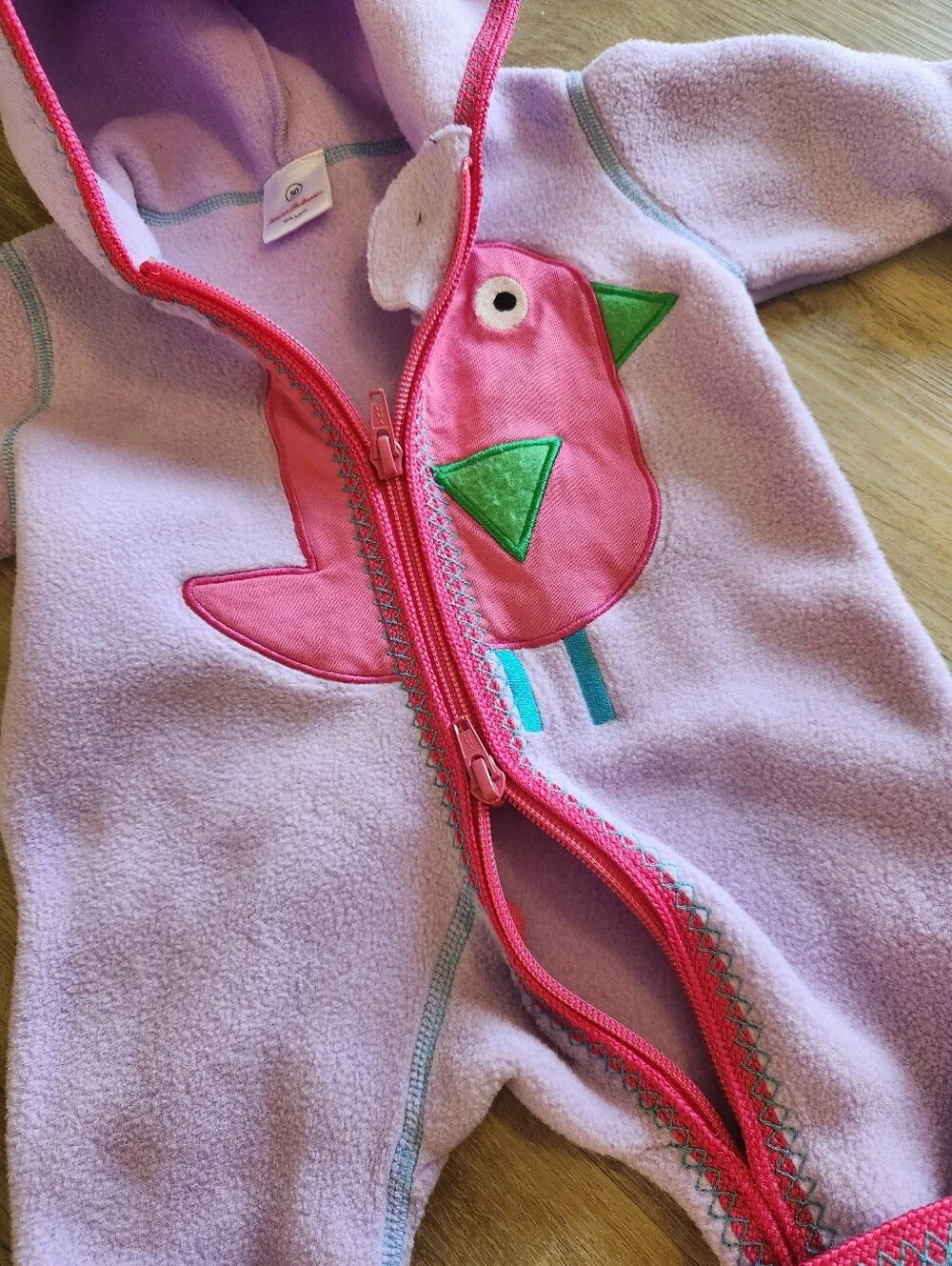 Hanna Andersson Purple Fleece Bird Hooded Fleece Baby Bunting Bodysuit